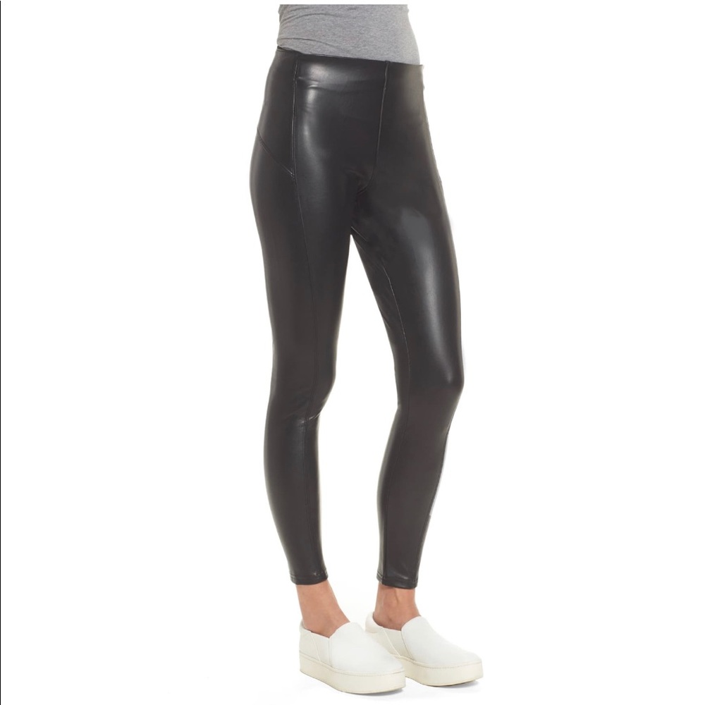 SPANX Faux Leather Leggings, Sz L, black